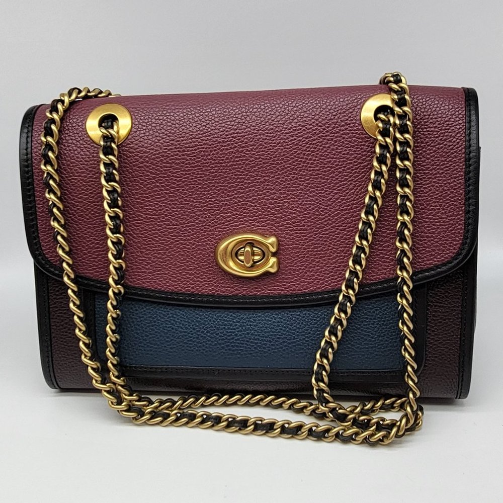 Coach Color Block Binding Soft Parker Shoulder Bag 75574 Peacock Multi
